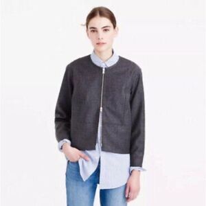 J. Crew NWT Collarless Gray Wool‎ Blend Bib Full Zip Jacket- Size 4